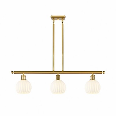 White Venetian - 3 Light Stem Hung Island In Modern Style-8.5 Inches Tall and 36 Inches Wide
