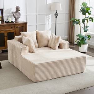 61" Oversized Chaise Lounge Indoor, Extra-Wide Boneless Corduroy Loveseat with Pillows, Armrests, Sofa Couch Reading Chairs for Living Room,Bedroom - 1 of 4