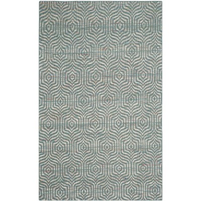 Blue Geometric Flat Woven Wool Cotton Area Rug