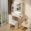 Okak Sliding Mirror Vanity Desk, Space-Saving Makeup Table with Hidden Storage, 3 Lighting Modes & Cushioned Stool for Small Bedrooms - 2 of 4