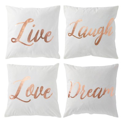 Juvale Set of 4 Modern Throw Pillow Covers for Couches and Sofas, Home Decor, Live Laugh Love Dream, Rose Gold Prints, 17 x 17 in