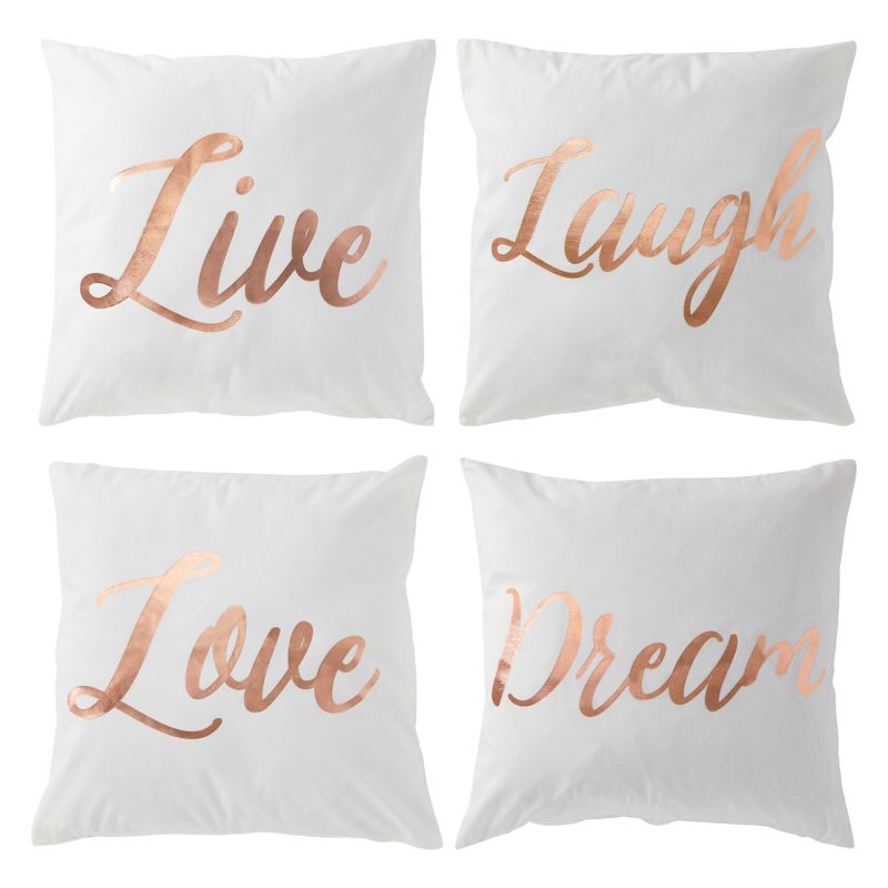 Juvale Set of 4 Modern Throw Pillow Covers for Couches and Sofas, Home Decor, Live Laugh Love Dream, Rose Gold Prints, 17 x 17 in, 1 of 9