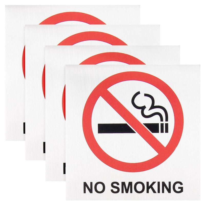Juvale 4-Pack 5.5 x 5.5 Inch No Smoking Signs for Business - Self-Adhesive Metal Stickers for Homes, Vehicles and Outdoors, 1 of 8
