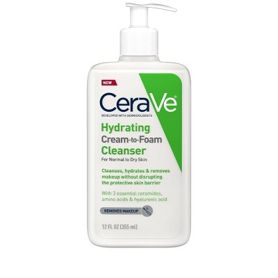 CeraVe Face Wash, Hydrating Cream-to-Foam Cleanser & Makeup Remover With Hyaluronic Acid - 12oz