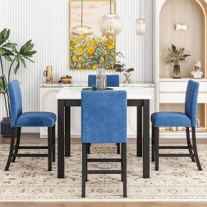 Whisen 5-piece Counter Height Dining Table Set with Faux Marble Top Dining Table and Velvet-Upholstered Chairs - 1 of 4