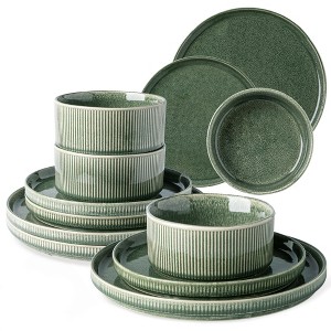 Itopfox Stoneware Dinnerware Set for 4, Round Reactive Glaze Ceramic Plates & Bowls, Scratch Resistant, Dishwasher & Microwave Safe, 12-Piece Set - 1 of 4