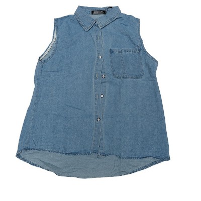 INSPIRE CHIC Women's Sleeveless Button Down Single Breasted Collared Casual Denim Vest with Pocket
