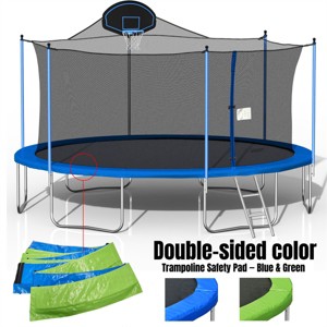 ELJGET 14/16FT Trampoline with Basketball Hoop, Double-Sided Color Jump Mat, Safety Enclosure Net, 240/330lb Capacity for Kids & Adults - 1 of 4