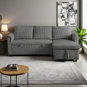 Corduroy L-Shaped Sectional Sofa, Tufted Upholstered Convertible Sleeper - 1 of 4