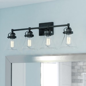 VAXCEL Mason Farmhouse Black Bathroom Vanity Light Fixture Clear Glass - 1 of 4