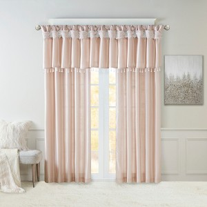 Faux Silk Bead Trim Luxurious Window Valance, DIY Twist Tab Top with Extra Lining Multi-Color Valance for All Decor Styles - 1 of 4
