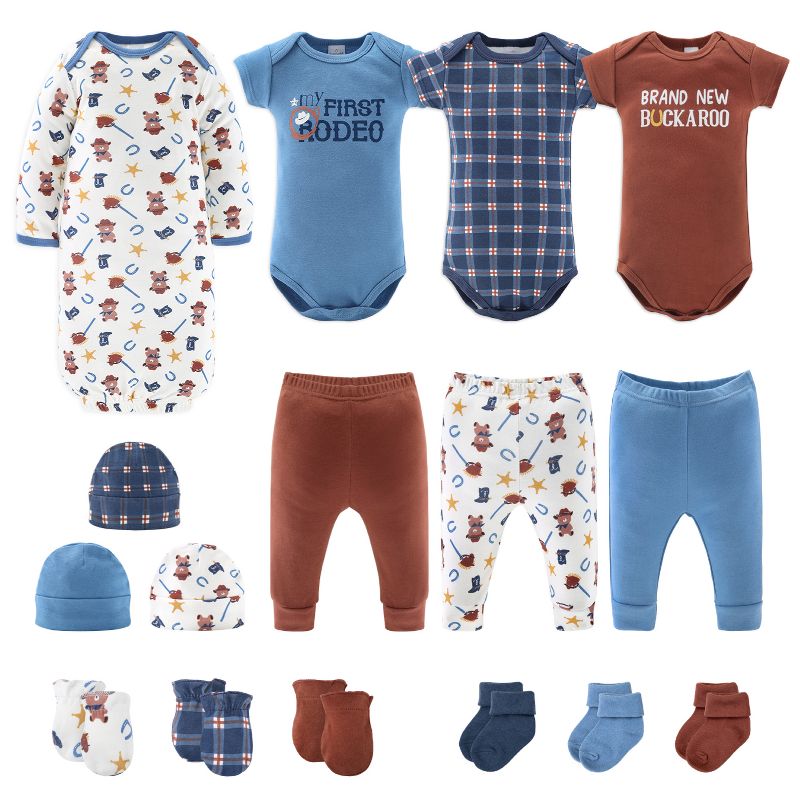 The Peanutshell Yellowstone 16-Piece Newborn Baby Layette Gift Set in Blue/Red, 0-3 Months, 1 of 8