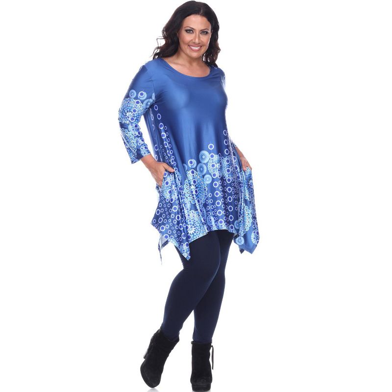 Women's Plus Size 3/4 Sleeve Printed Rella Tunic Top with Pockets - White Mark, 2 of 4