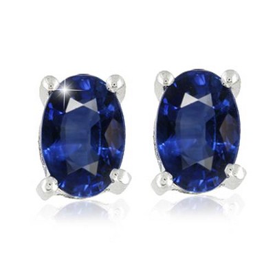 Pompeii3 1 1/4ct Oval Blue Sapphire Studs 14K White Gold