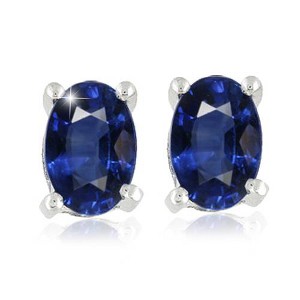 Pompeii3 1 1/4ct Oval Blue Sapphire Studs 14K White Gold - 1 of 4