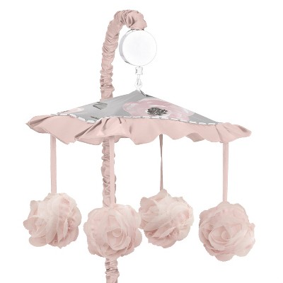 Image of Sweet Jojo Designs Girl Musical Crib Mobile Watercolor Floral Grey, White and Pink