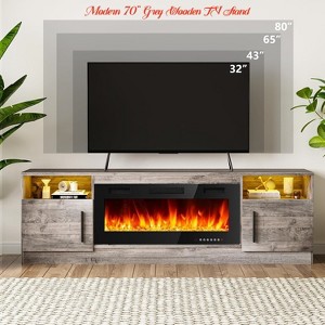 Modern 70" Wooden TV Stand for Living Room –  Lighting, Storage Cabinets & Open Shelves, Fits up to 75" TVs and 36" Electric Fireplace - 1 of 4