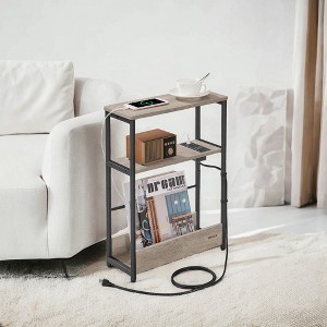 Side Table with Charging Station, Narrow End Table, 3-Tier Nightstand, Sofa Table for Small Spaces, Magazine Rack - 1 of 4