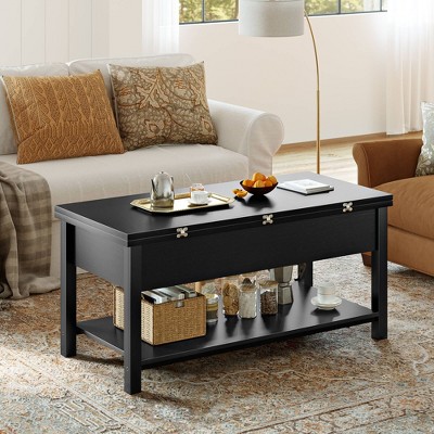 WOWLIVE Lift Top Coffee Table with Storage for Living Room, Rectangular Black Wood Coffee Table, Modern Accent Table for Home Office Apartment