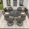 7-Piece Round Cast Aluminum Outdoor Patio Dining Set with Swivel Chairs & Brown Cushions - 3 of 4