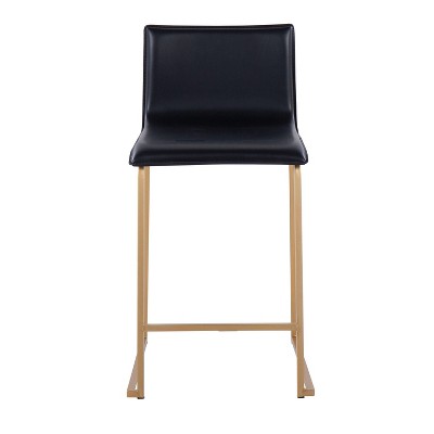 Elegant Gold Metal and Black Faux Leather Counter Stools, Set of 2