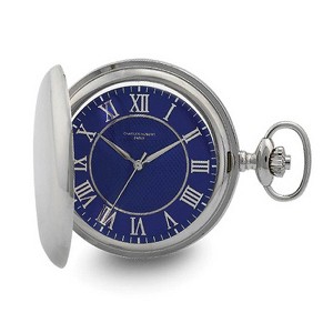 Black Bow Jewelry Charles Hubert Chrome Finish Blue Dial Quartz Pocket Watch - 1 of 4