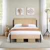 2 Set Full Bed Frame with Rattan Headboard,Bed Boho Style with Strong Metal Slats Support,Under Bed Storage,Noise-Free,No Box Spring Needed,Light Oak - 3 of 4