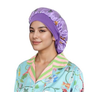 Anna-Kaci Women Silk Bonnet for Sleeping Satin Hair Bonnet with Butterfly Print and Adjustable Tie Band - 1 of 4