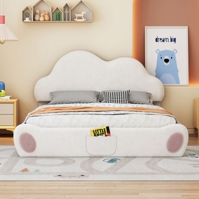 Queen Size Cloud-shaped Platform Bed with Upholstered Headboard, Rounded Footboard and Pocket-ModernLuxe