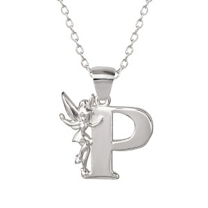 Disney Tinkerbell Initial Silver Pendant Necklace - 1 of 4
