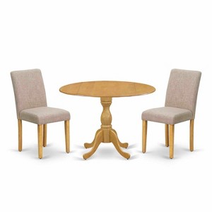 3-Piece Natural Oak Finish Solid Wood Top - Dining Room Set with High Back (Seats-4) - 1 of 4