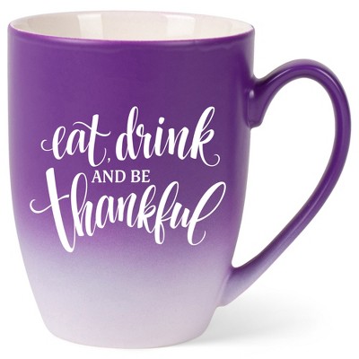 Elanze Designs Eat Drink And Be Thankful Two Toned Ombre Matte Purple and White 12 ounce Ceramic Stoneware Coffee Cup Mug