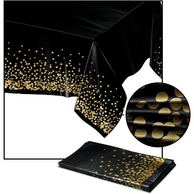Prestee Black and Gold Table Cloths for Parties, 4pk, 54x108
