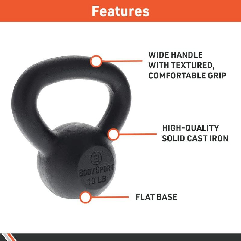 BodySport Cast Iron Kettlebells – Strength Training Kettlebell for Weightlifting, Core Training, & Conditioning, 4 of 7