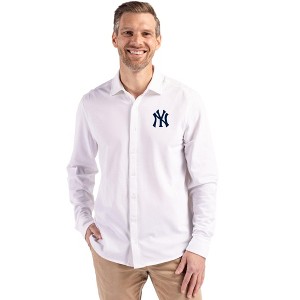 New York Yankees Cutter & Buck Advantage Tri-Blend Eco Soft Pique Long Sleeve Knitted Mens Button Up - 1 of 1