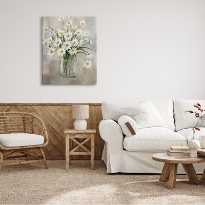 Large White and Yellow Daisy Bouquet Canvas Wall Art