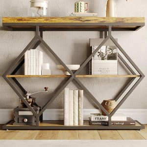 Industrial 3-Tier Console Table with Storage, Entryway/Sofa Table with Open Shelves & Diamond-Shaped Metal Frame, Foyer Hallway Accent Table, Black - 1 of 4