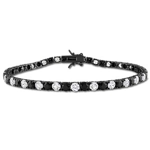 EVERLY JEWELRY |Mens Black Rhodium Plated Sterling Silver 17ct TGW Created White and Black Sapphire Tennis Bracelet - 9 in - 1 of 4