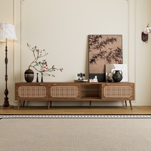 78 Inch Walnut Colored TV Stand for 75/80/85 Inches TVs Entertainment Center with Open Shelf for Living Room Bedroom - 1 of 4