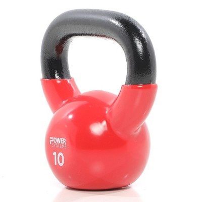 Power Systems Premium Vinyl Covered Cast Iron Kettlebell Prime Home Gym Exercise Weight Training Accessory, 10 Pounds, Red