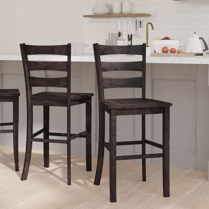 Emma and Oliver Set of 2 Classic Wood Dining Stool with Ladderback Design, 2 of 12