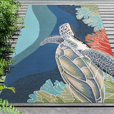 Akumal Blue Handmade Tufted Rectangular Outdoor Rug