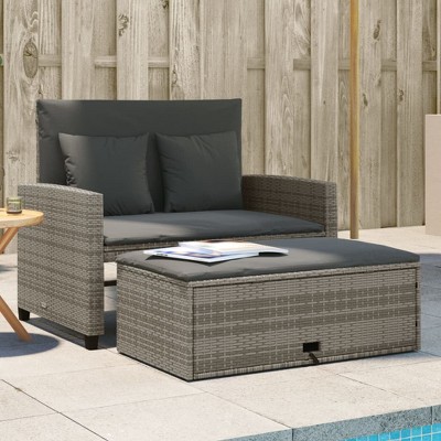 Patio Sofa with Cushions 2-Seater  Poly Rattan vidaXL