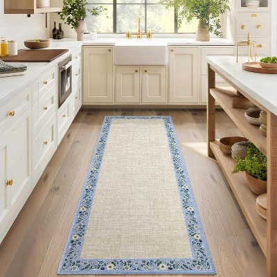Washable Floral Rugs for Bedroom & Living Room - Non-Slip Low Pile Modern Farmhouse Throw Carpet