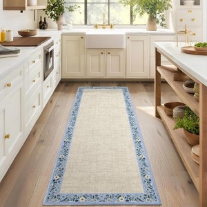 Washable Floral Rugs for Bedroom & Living Room - Non-Slip Low Pile Modern Farmhouse Throw Carpet - 1 of 4