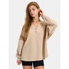 EXLURA Women's Oversized V Neck Henley Shirt Patchwork Color Block Sweatshirt Long Sleeve Button Pullover Tunic Tops - 4 of 4