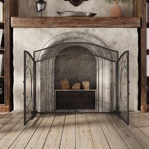 Famapy Black Iron Fireplace Screen with Tool Set Fireplace Guard Foldable with Double Doors Safety/Style/Function for Indoor/Outdoor Fire Pits - 1 of 4