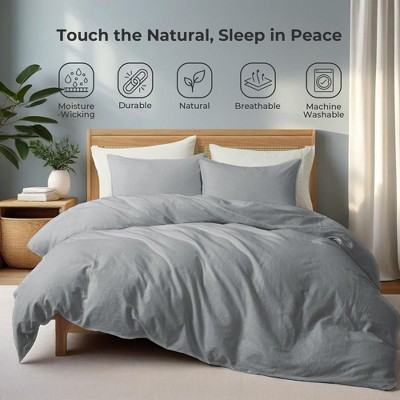 Peace Nest Linen Cotton Blend Duvet Cover Set, Durable, Breathable & Moisture-Wicking, 3 Piece Bedding Set with Pillow Shams