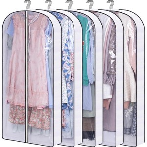 5 Pack 40‘’/50‘’/60" Long Hanging Garment Bags, Gusseted Clear Covers for Gowns, Coats & Suits - 1 of 4