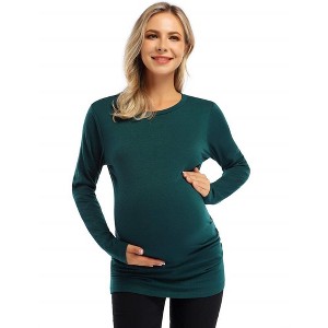 Maternity Shirt Side Button and Ruched Maternity Tunic Tops - 1 of 4